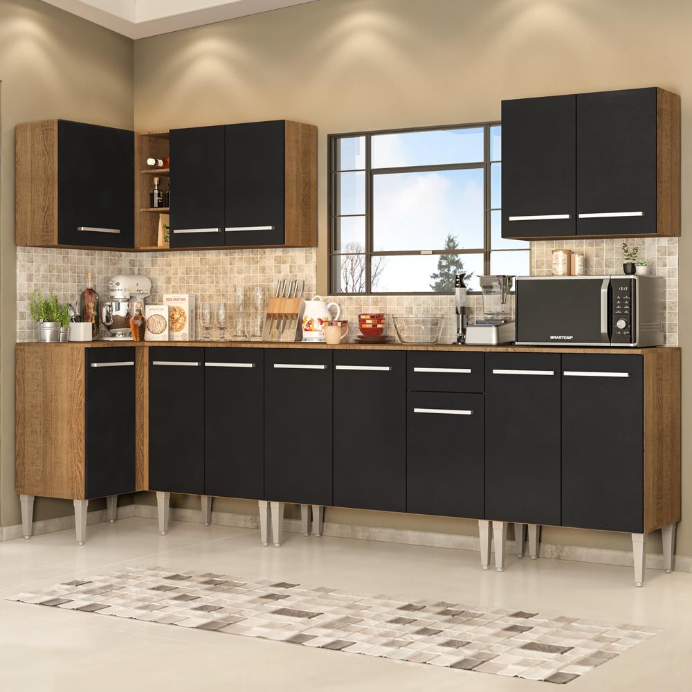 Cozinha Completa de Canto Madesa Emilly Rock com Armário, Balcão e Adega em Oferta na Shopee
