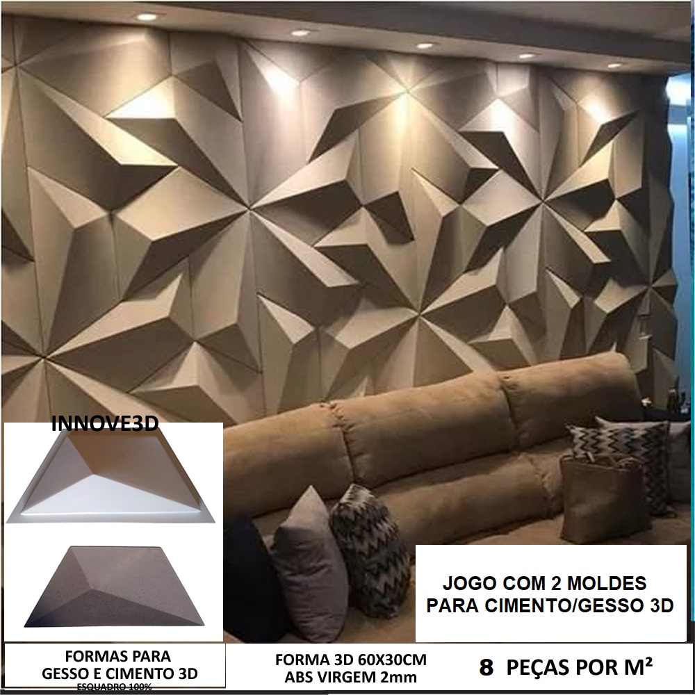 2 Forma 3d Gesso Trapezio Grande 60x30cm ABS 2mm molde para cimento/gesso 3d