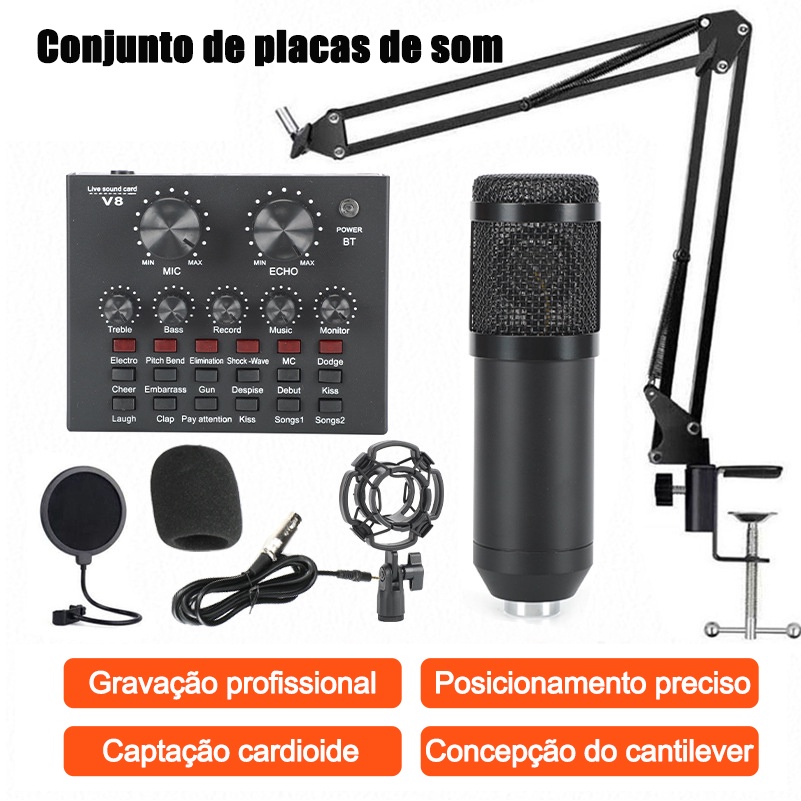 Kit Microfone Profissional Completo Bm800 Dourado com Pop Filter Aranha