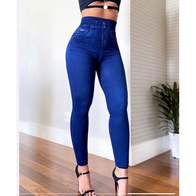 legging jeans fake calça feminina moda fitness esportiva e casual. A cor /desenho pode variar.