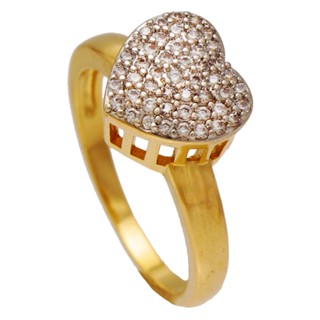 Anel Chuveiro SoftJoias Coração Cravejado de Zircônias Cristal ou Preto Folheado em Ouro 18K