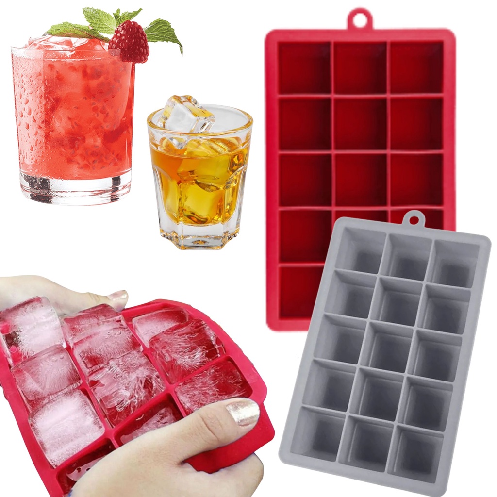 Forma De Gelo Grande Silicone 15 Cubos Cavidades Para Bebidas Whisky Drink Bar