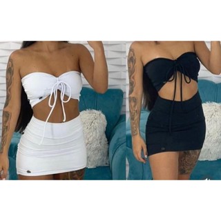 Conjunto luxo Croped multiformas e short saia com pingente coroa