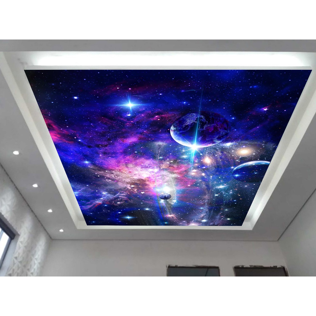 Papel de Parede de Teto - Adesivo Decorativo Para Teto - Painel Fotográfico Espaço Universo Paisagem Céu Galaxia ROF - 077