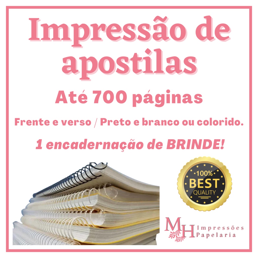 Impressão De Apostilas Até 700 Páginas Frente E Verso Preto E Branco Ou Colorido Shopee Brasil 9399