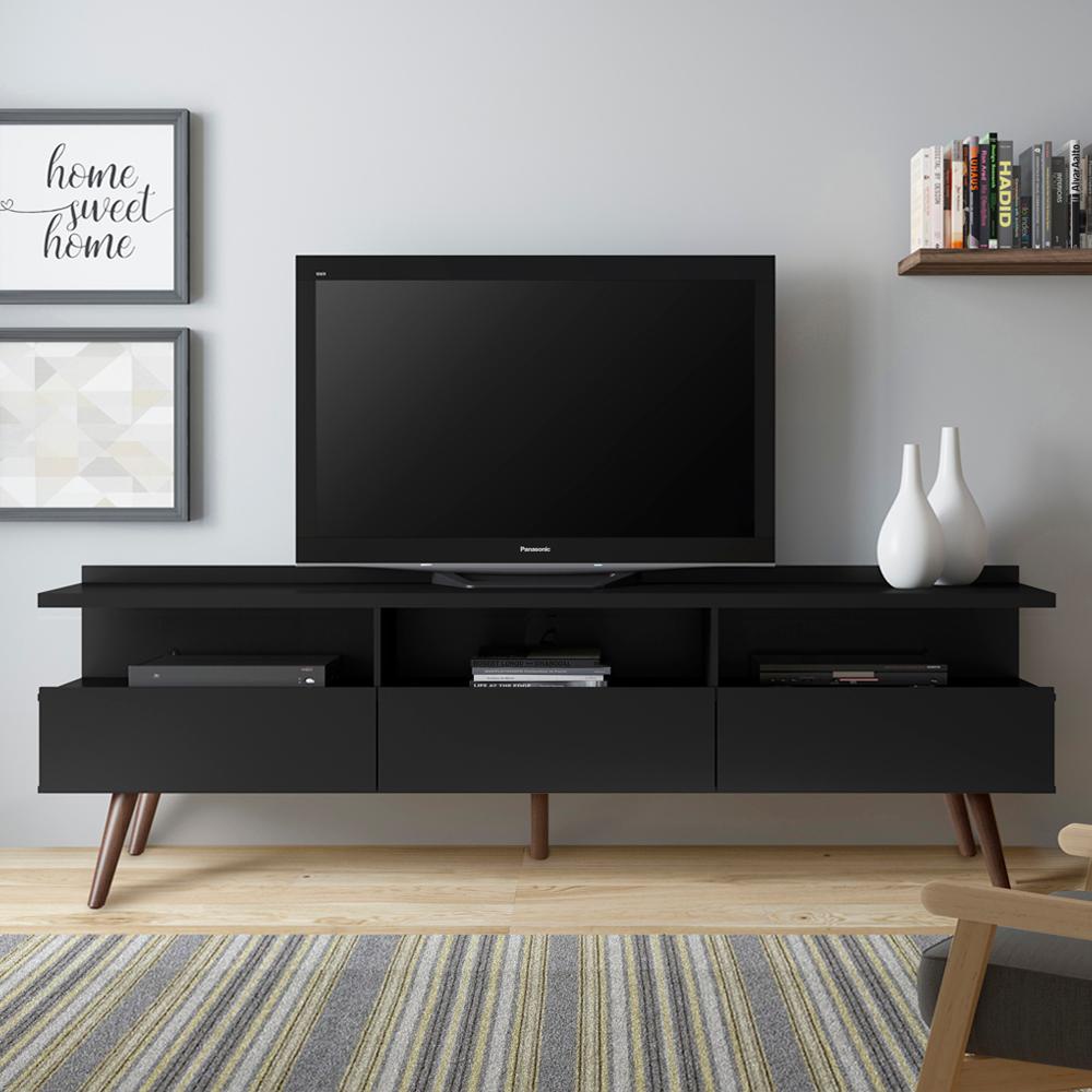 Rack para TV até 65 Polegadas Madesa Londres com Pés Retro - Preto - Home & Living