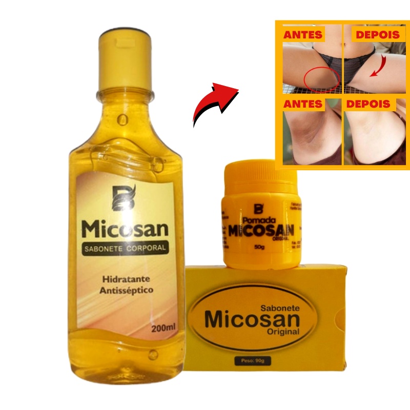 Kit Pomada Micosan + Sabonete Barra + Sabonete Líquido Micosan Clareador de Manchas