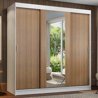 Guarda-Roupa Casal Madesa Reno 3 Portas de Correr com Espelho - Branco/Rustic