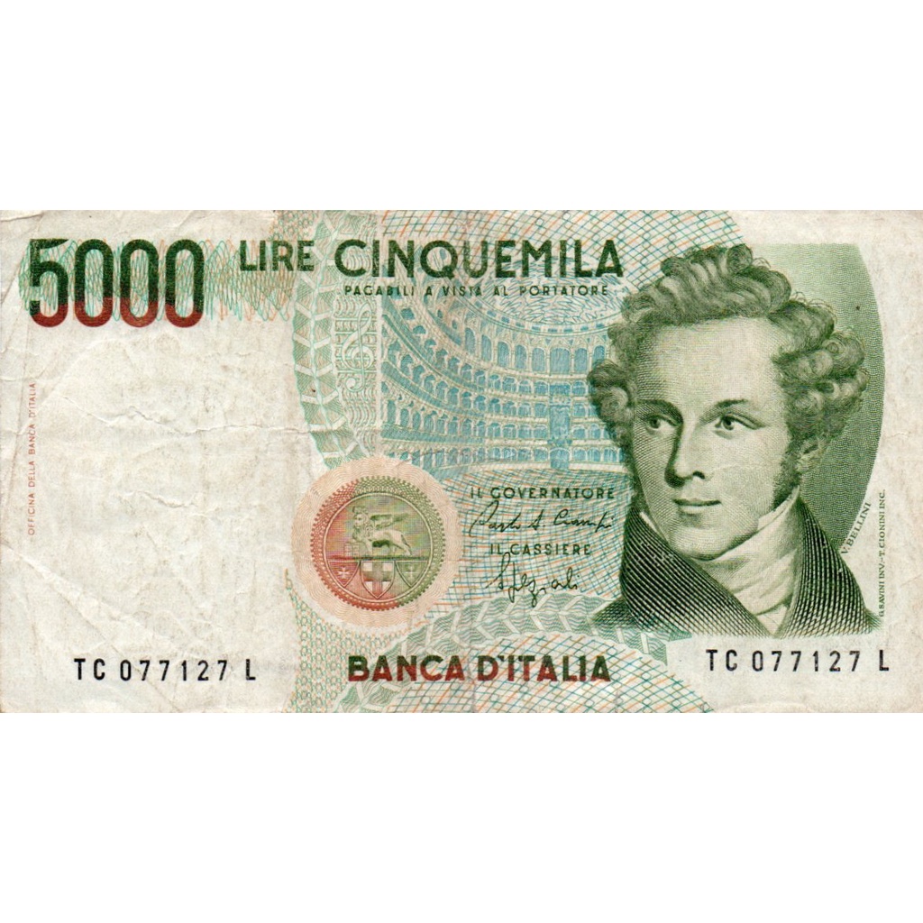 Cédula da Itália 5000 Liras MBC