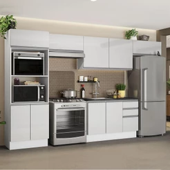 Armário de Cozinha Completa Madesa 100% MDF Acordes XA350001 (Sem Tampo e Pia) Portas Branco Brilho