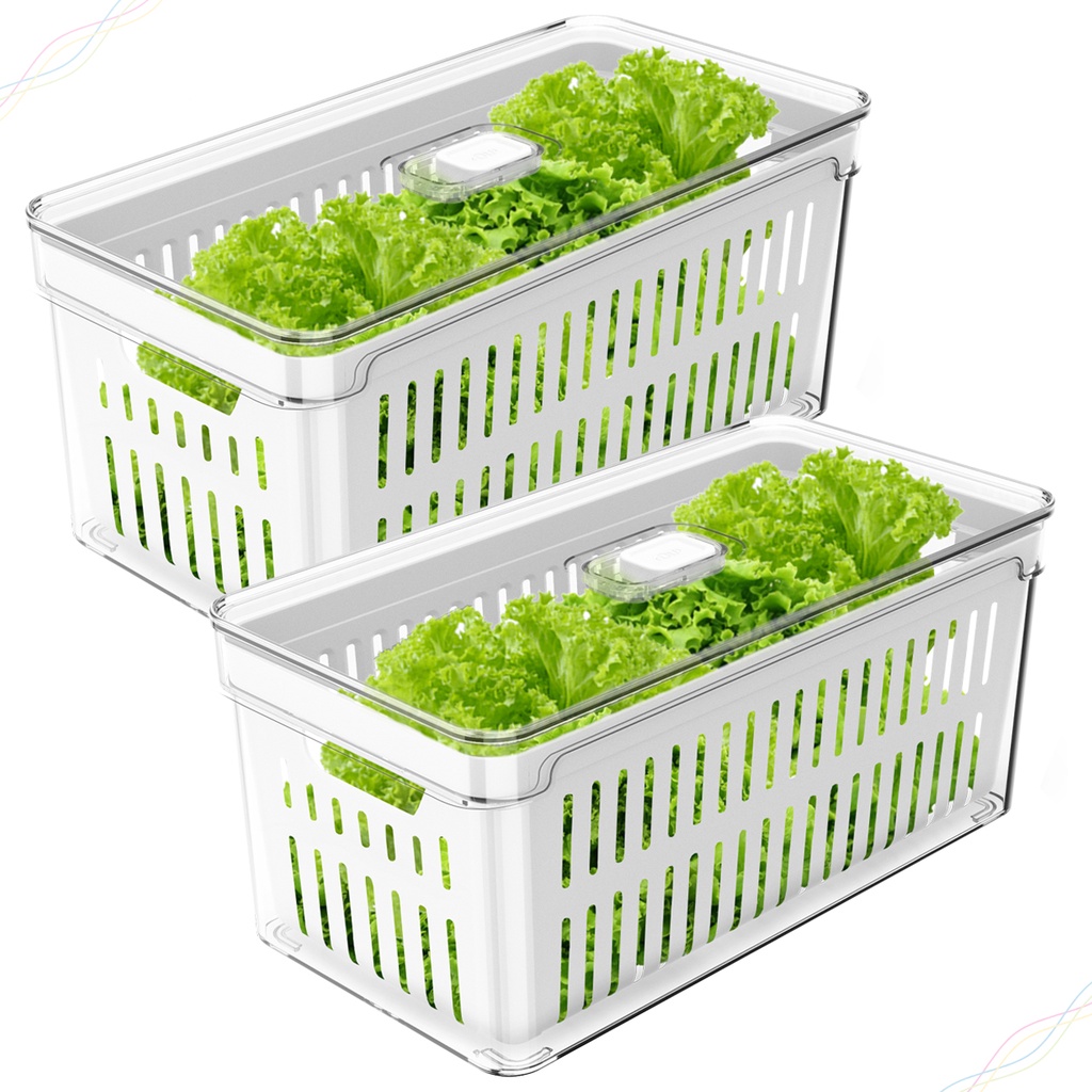 Conjunto 2 Potes Hermético Organizador De Geladeira 5 Litros Cesto Escorredor Clear Fresh