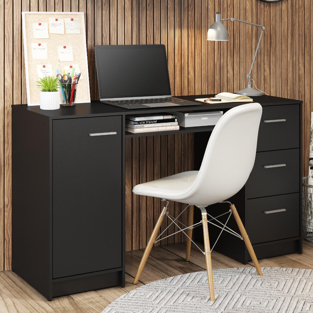 Escrivaninha Madesa Alaska 3 Gavetas 1 Porta - Preto - Home & Living