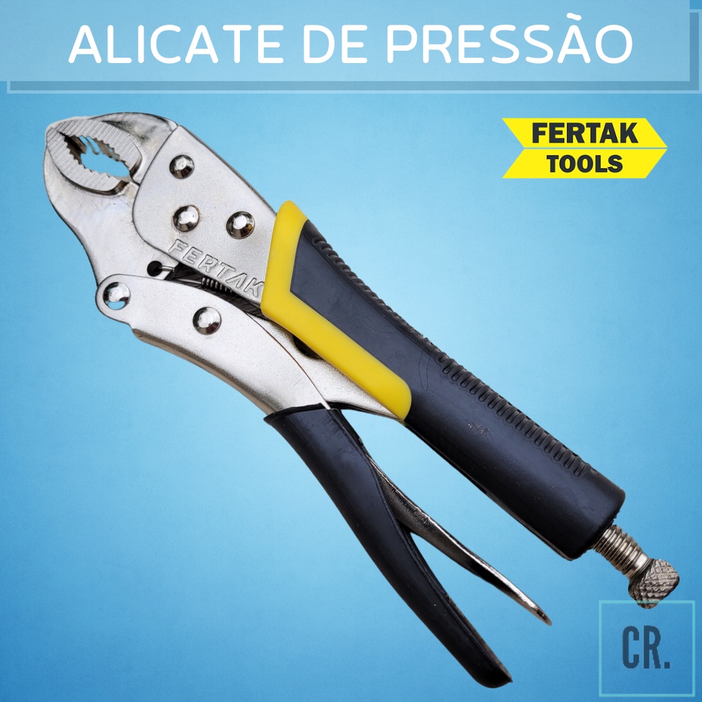 Alicate de Pressão Mordente Fertak Tools Cabo Emborrachado Boca Curva Niquelado 10"