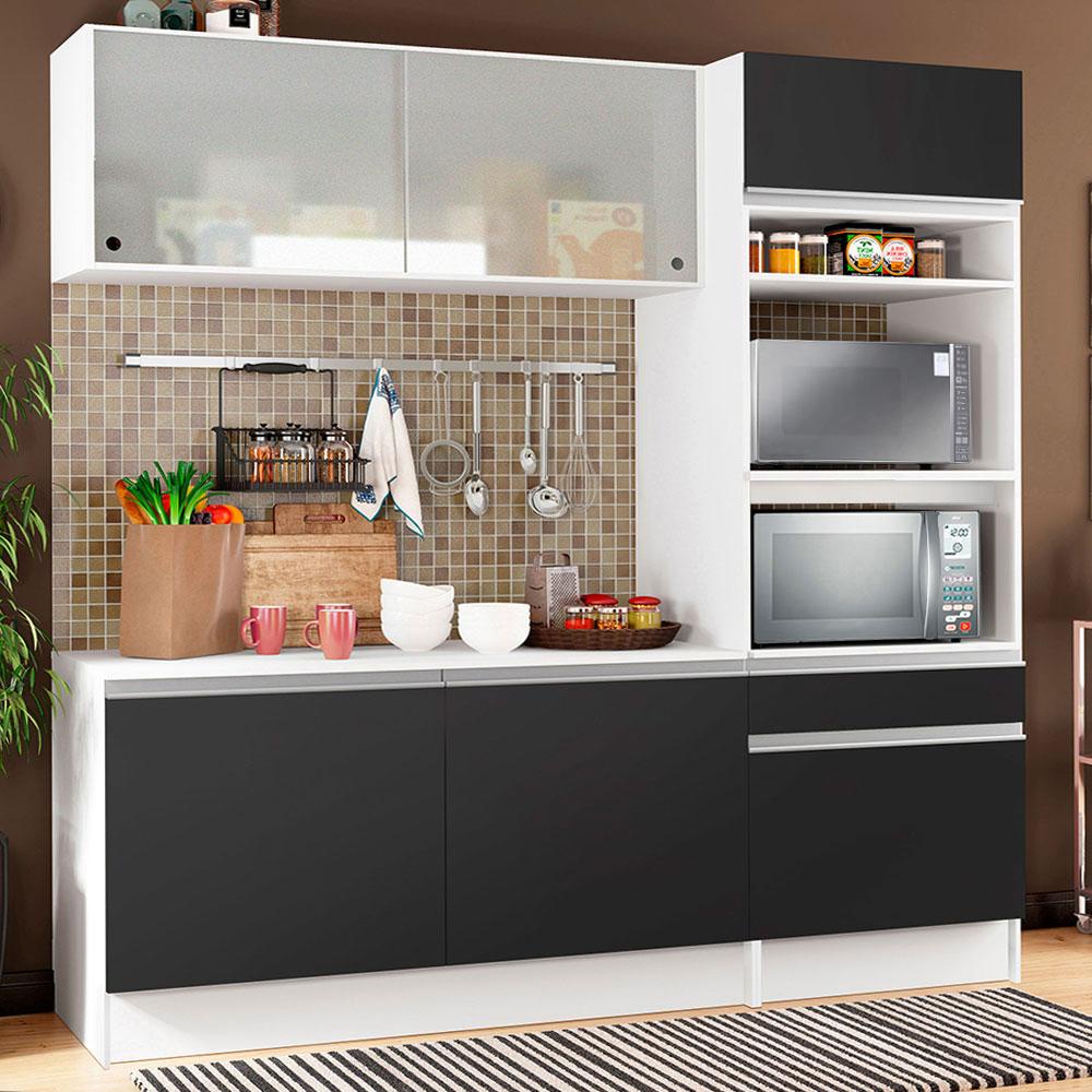 Cozinha Compacta Madesa Topazio Pop com Armário, Balcão e Tampo Branco/Preto - Home & Living