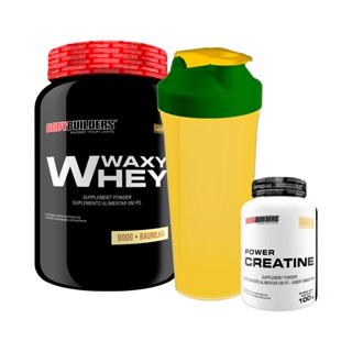 KIT Whey Protein Waxy Whey Pote 900g + Power Creatina 100g + Coqueteleira Brasil - Crescimento Muscular e Desempenho Atlético - Bodybuilders