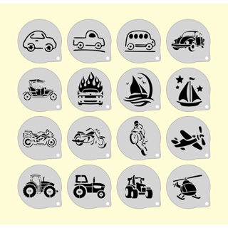 Stencil Transportes Infantis Kit 16 Moldes 7x7cm em Oferta na Shopee