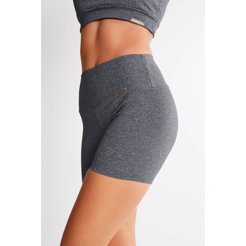 Short Feminino Cinza Mescla Escuro Suplex Moda Fitness Não Transparente Cintura Alta Academia Dia a Dia Exercícios Corr