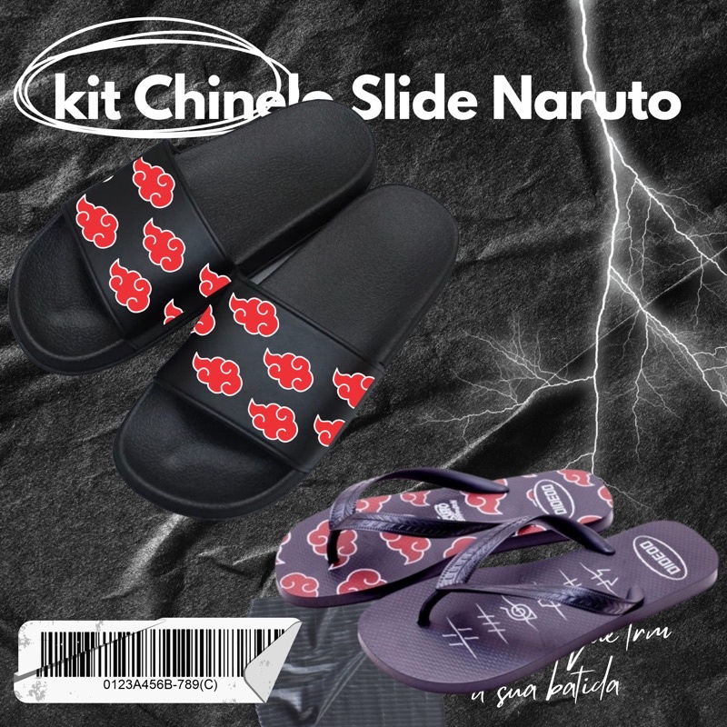 kit 2 Pares Chinelo Slide Sandália Anime Naruto Mangá Akatsuki Hatake Nuvens  Vermelhas - Escorrega o Preço