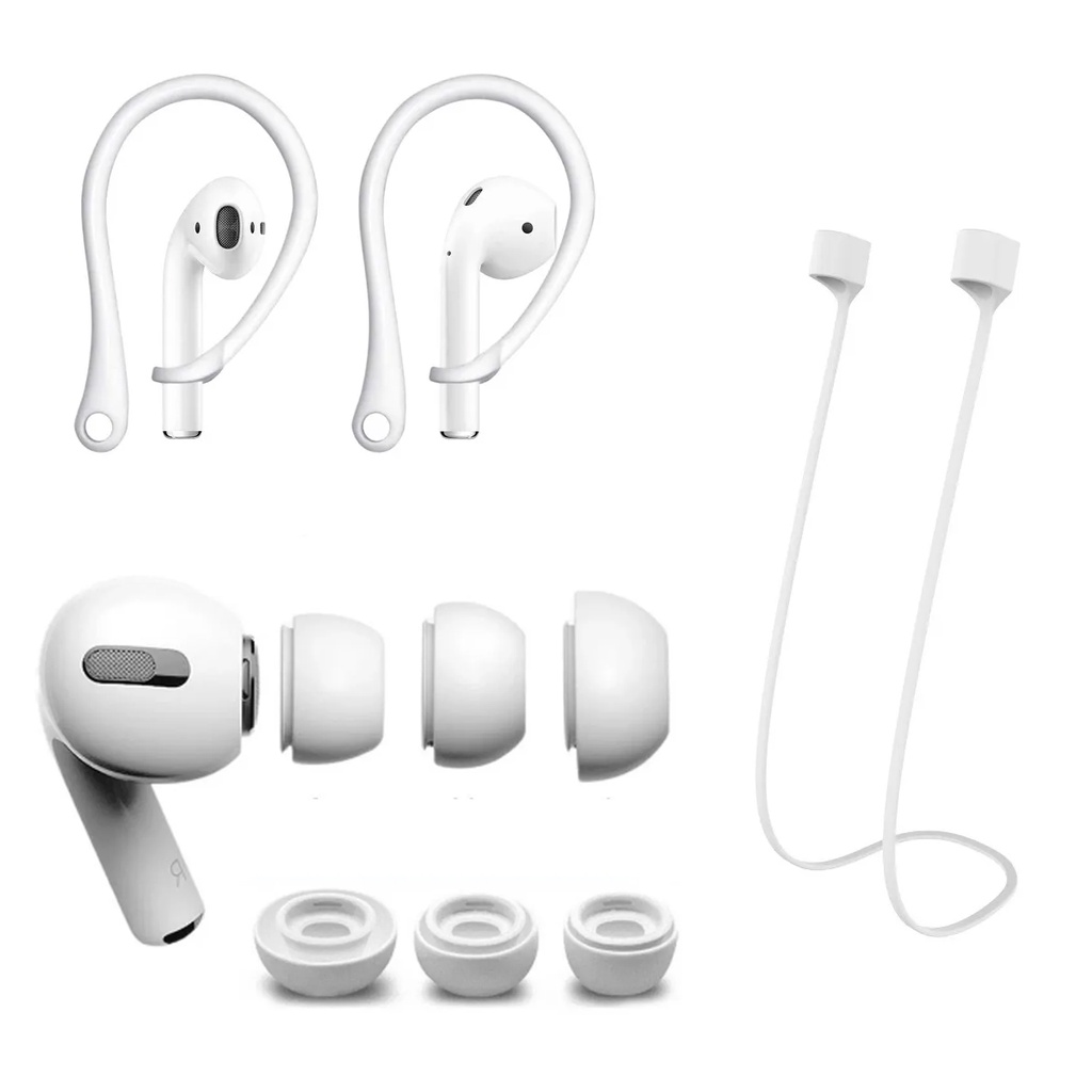 Kit de Acessórios compatível com Airpods PRO 1 2 Geração Gancho Cordão Ponteira Borrachinha