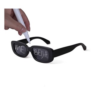 1 Oculos Escuro Retro Retangular 1 Caneta Giz