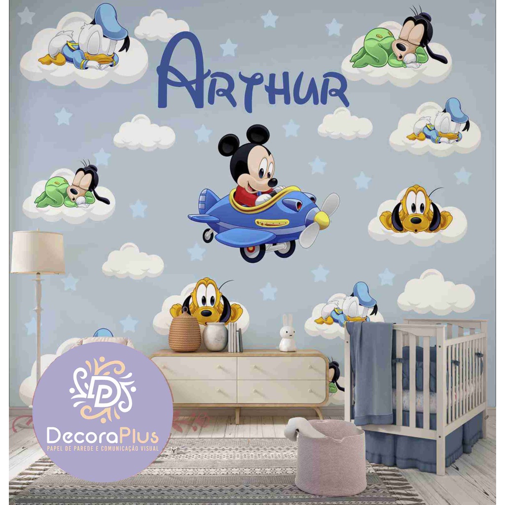 Papel De Parede Foto Mural Inteira Personalizado Infantil Balão Mágico Disney Mickey Mouse Pateta