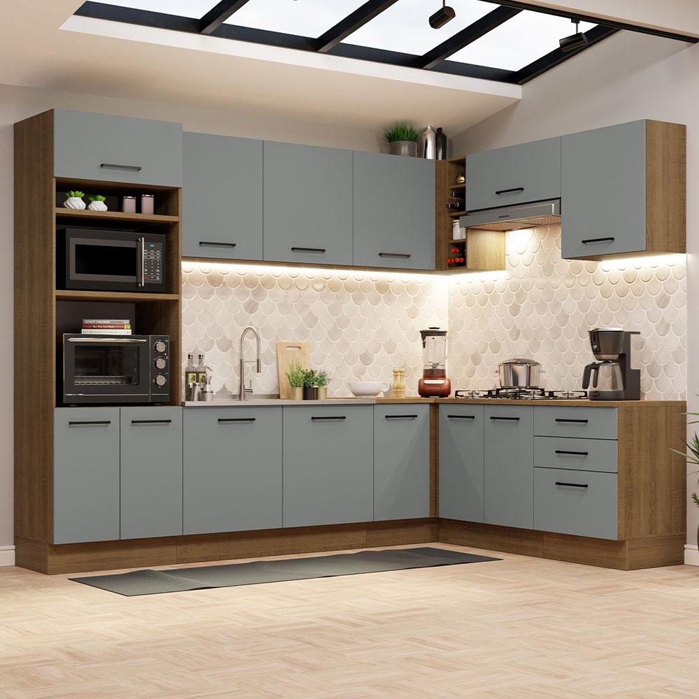 Cozinha Completa de Canto Madesa Agata 479001 com Armário e Balcão (Sem Tampo e Pia) - Rustic/Cinza em Oferta na Shopee