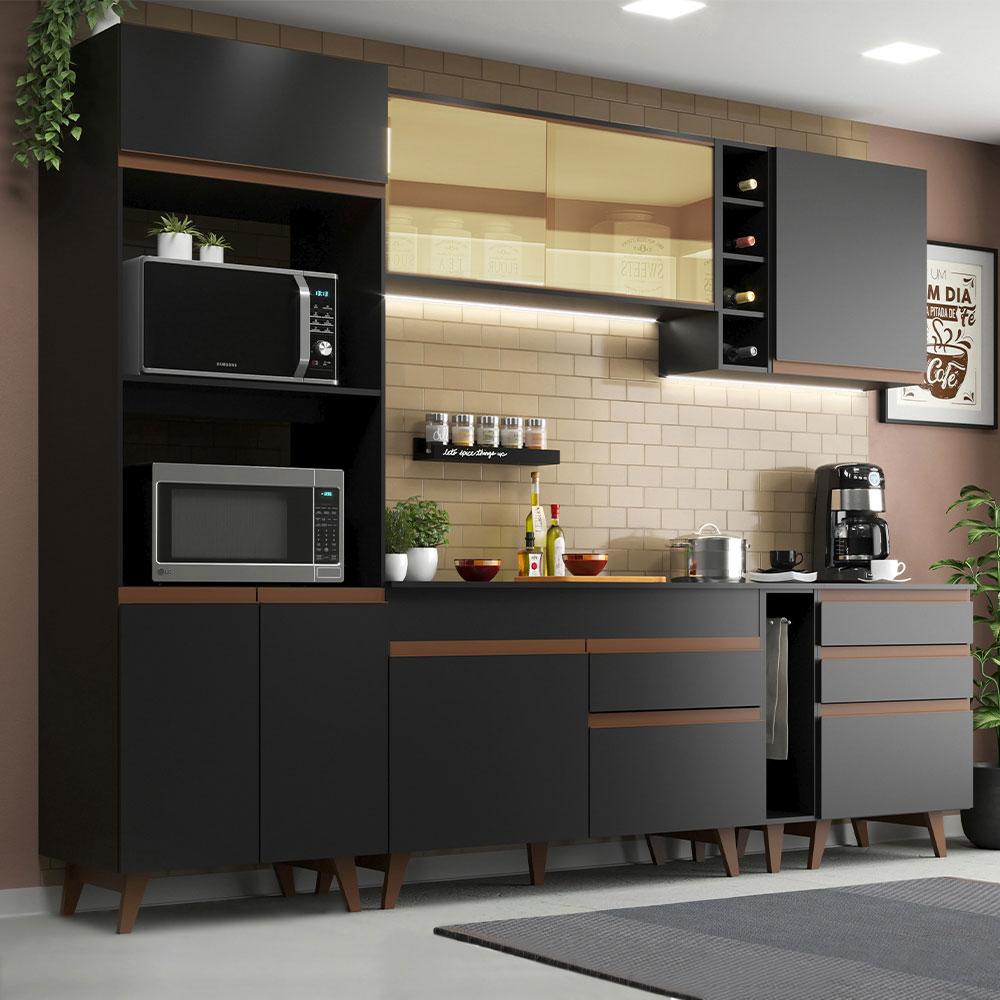Cozinha Completa Madesa Reims 270001 com Armário e Balcão - Preto em Oferta na Shopee