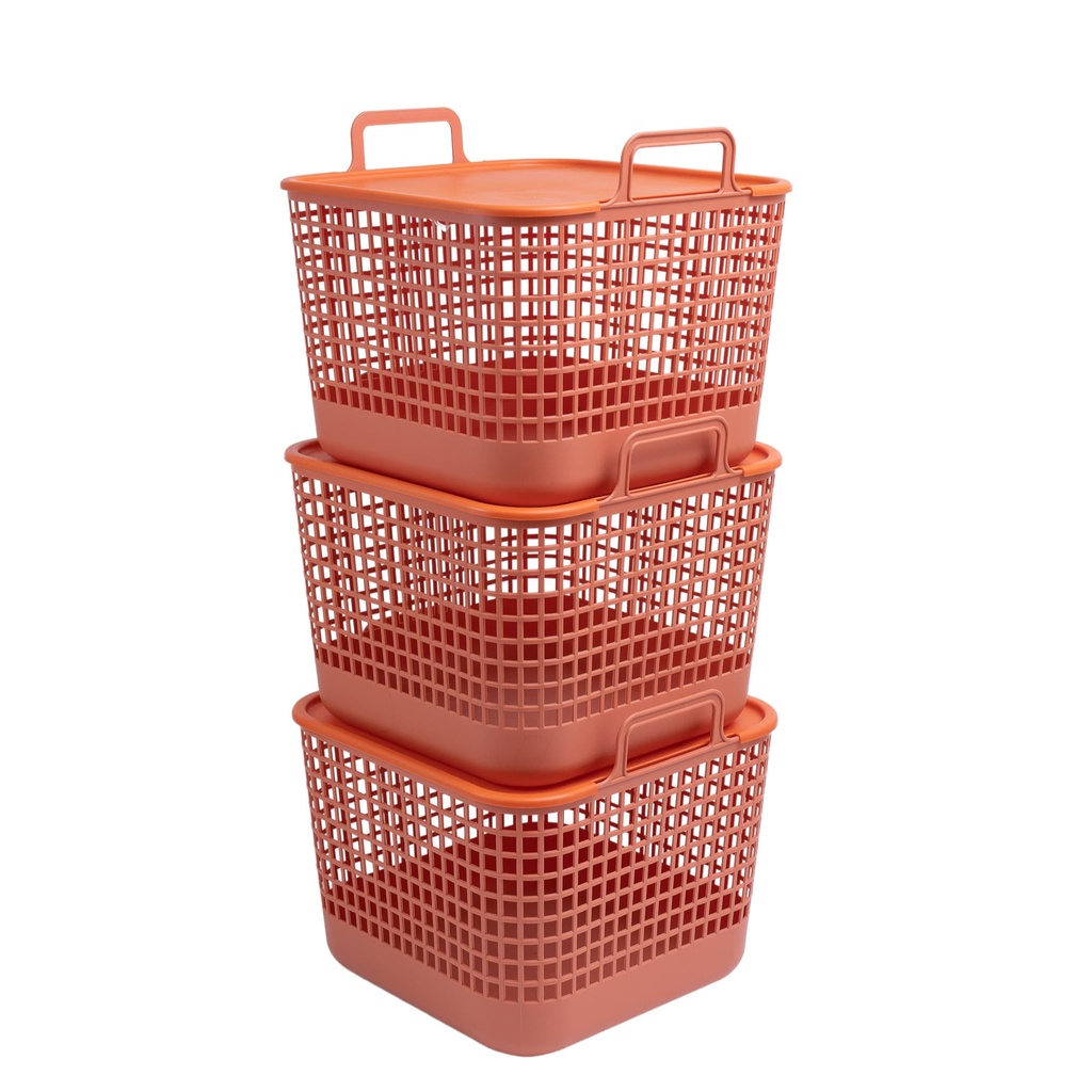 Kit 3 cestos telados de plástico de 45l terracota – Oikos