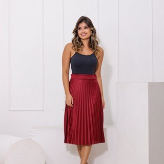 Saia Plissada Midi Feminina Com Forro Lisa - Moda Evangelica SAIA MIDI PLISSADA