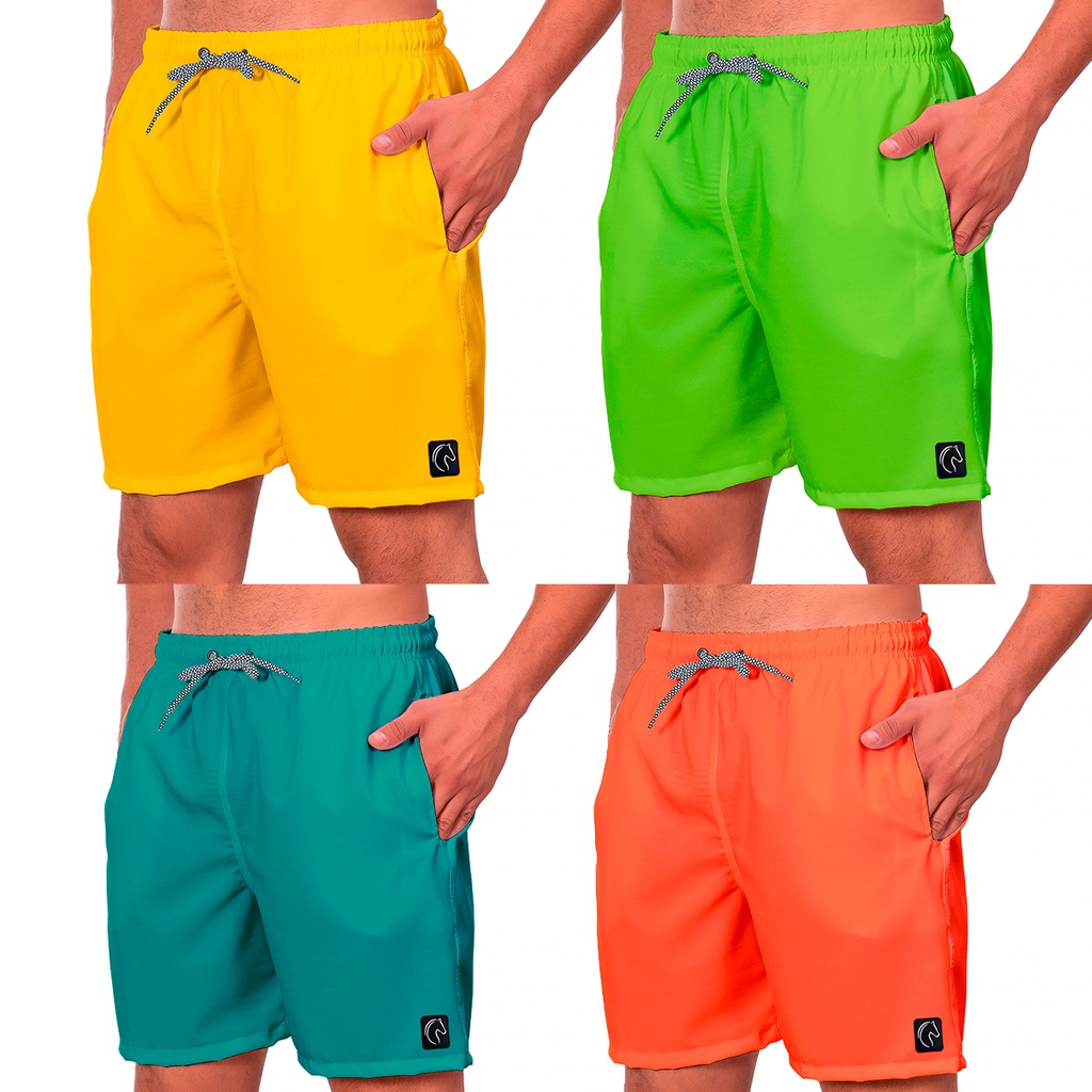 Shorts Masculino Promoção sem Estampa Liso Cores Verão Praia Moda Casual Bermuda Masculina Tecido Leve c/ Elastano