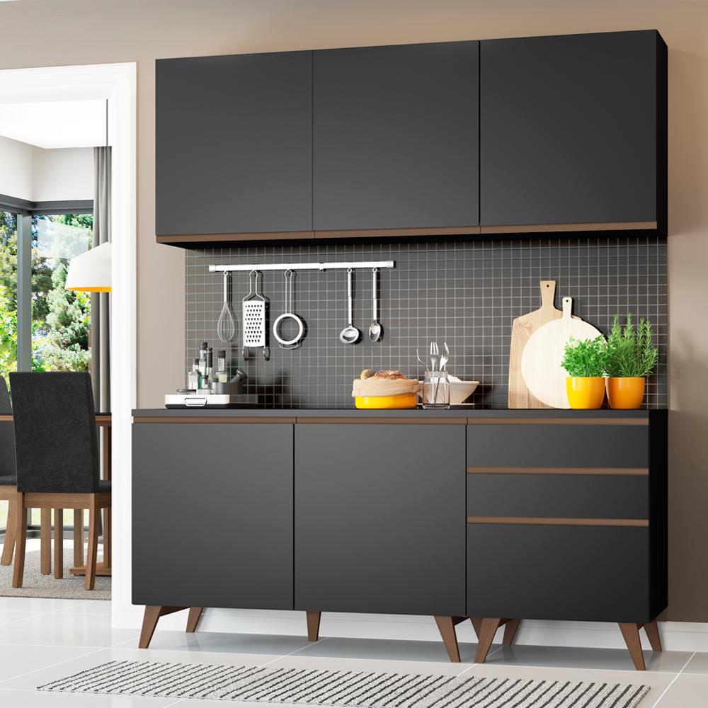 Armário de Cozinha Compacta 180cm Preto Reims Madesa 80 - Home & Living