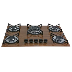 Fogão Cooktop Premium Gás 5 Bocas Tripla Chama 127v/220v Amadeirado Escuro