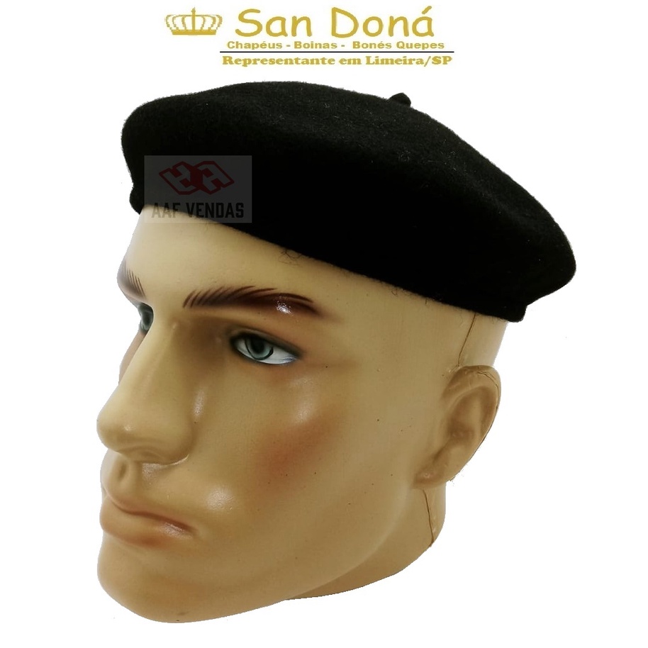 Boina Colegial Militar Feltro De Lã Preto Leve Macio 1ª Linha San Dona 54 a 61 Cod 922