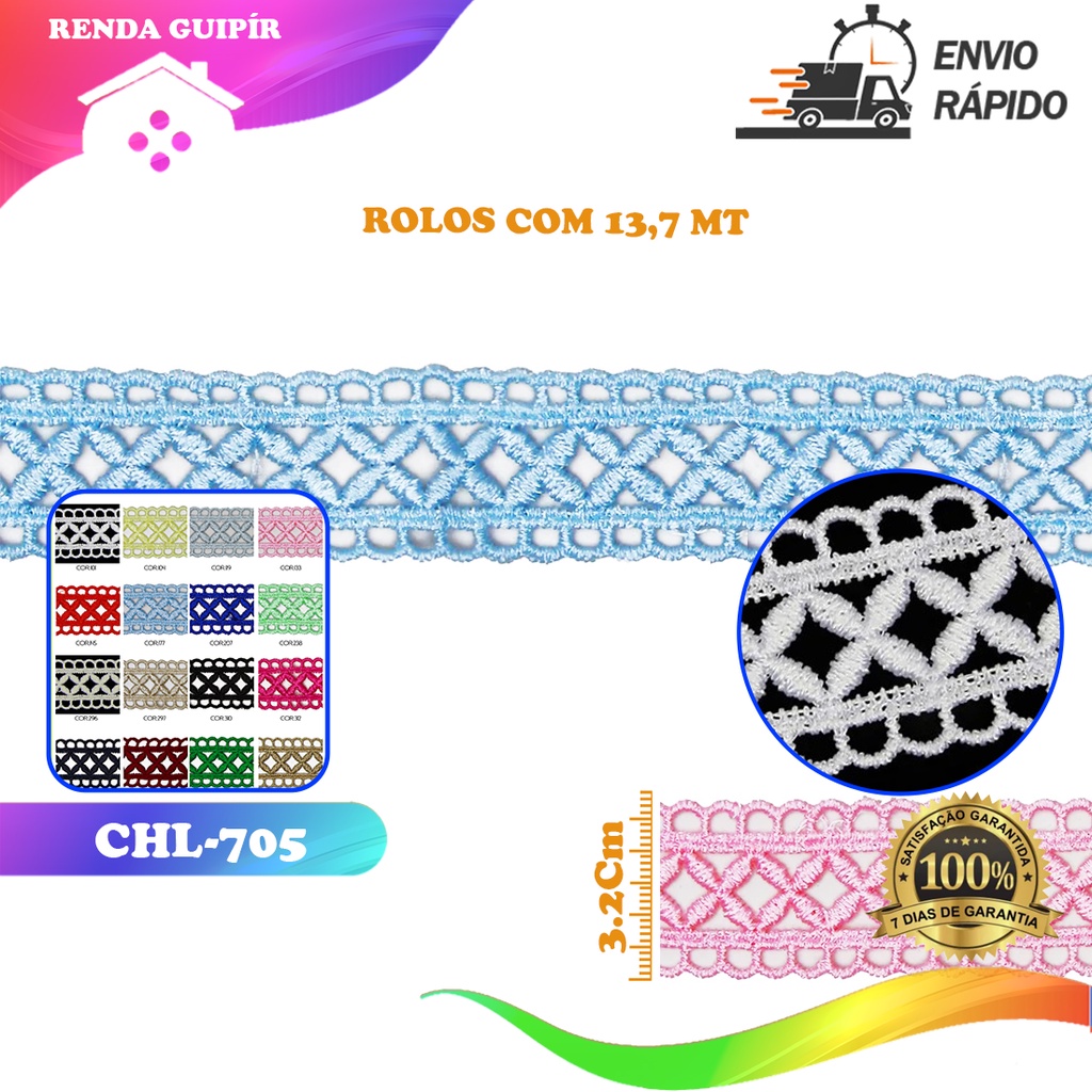 Renda Guipir CHL-705 2.5 Cm -  Rolo C/13.7 Metros