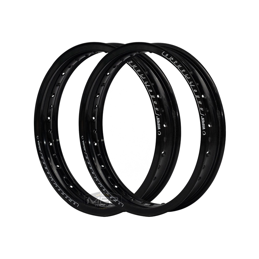 Par Aros em Alumínio Viper Motard 17x250 e 17x250 Xtz 250 Lander X Motard Xtz 125 X Preto Brilho