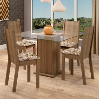 Conjunto Sala de Jantar Madesa Maya Mesa Tampo de Vidro com 4 Cadeiras - Rustic/Lírio Bege em Oferta na Shopee