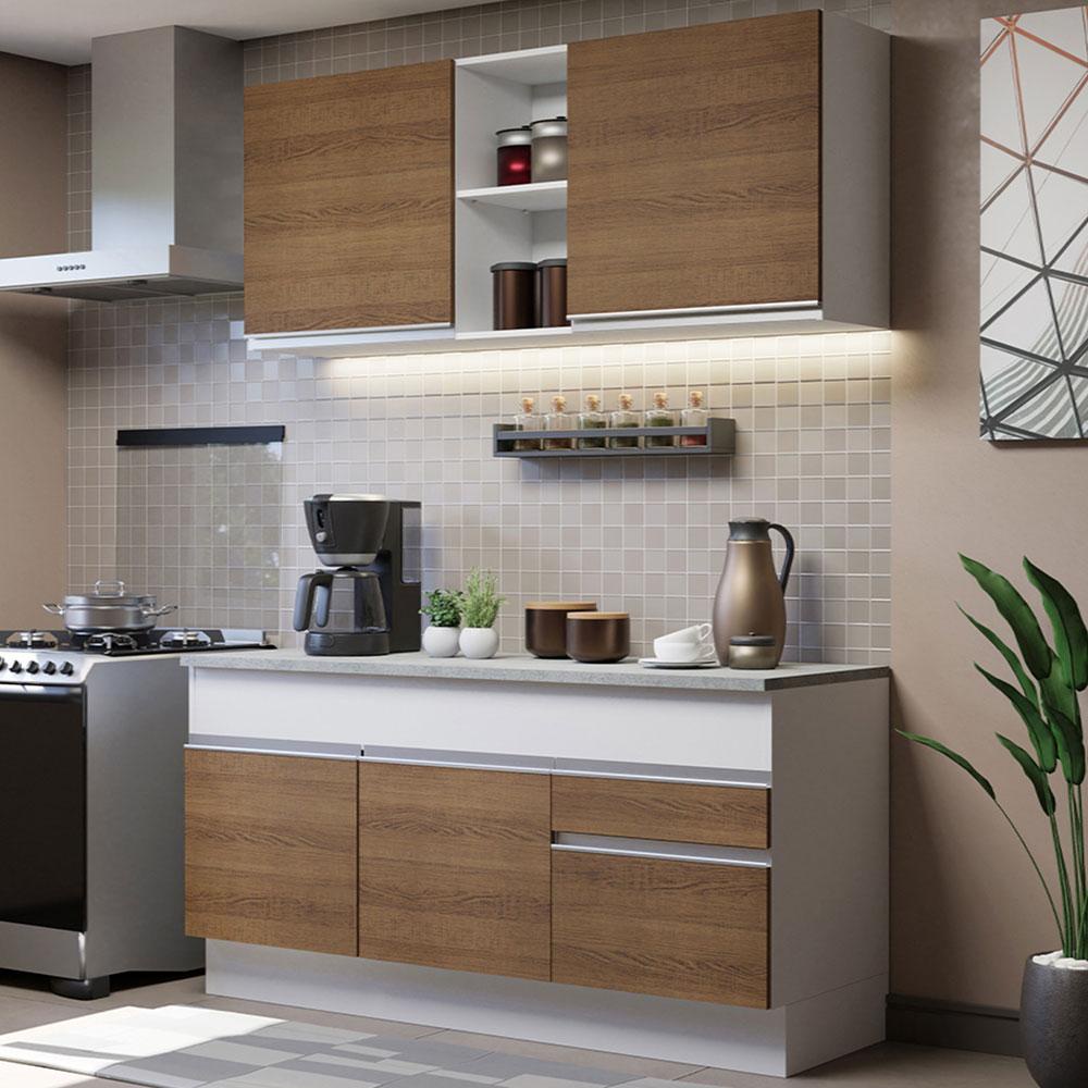 Armário de Cozinha Compacta 150cm Branco/Rustic Glamy Madesa 01 - Home & Living
