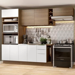 Cozinha Completa Madesa Stella 290002 com Armário e Balcão - Rustic/Branco/Rustic