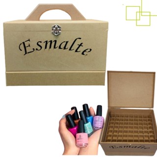 Maleta Manicure com Alça Porta Esmalte Gavetas Expositora 63 Divisórias Mdf Cru