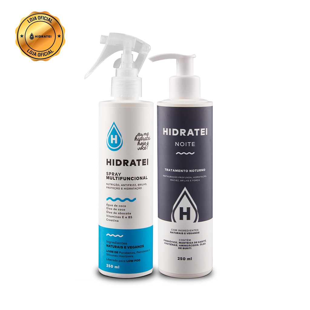 Kit Hidratei Spray Leave-in 200ml + Hidratei Noite 200ml: Creme Capilar Noturno - Beauty