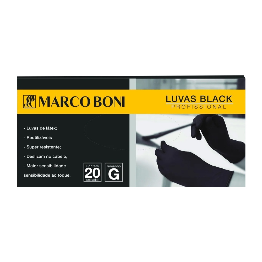 Luva Em Latex Marco Boni Black 20 Unidades Tamanho G