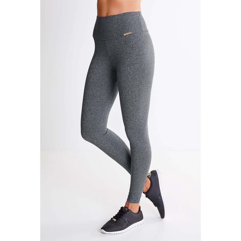 Legging Lisa Cinza Mescla Escuro Feminina Suplex Moda Fitness Não Transparente Cintura Alta Plus Size Academia Dia a Di