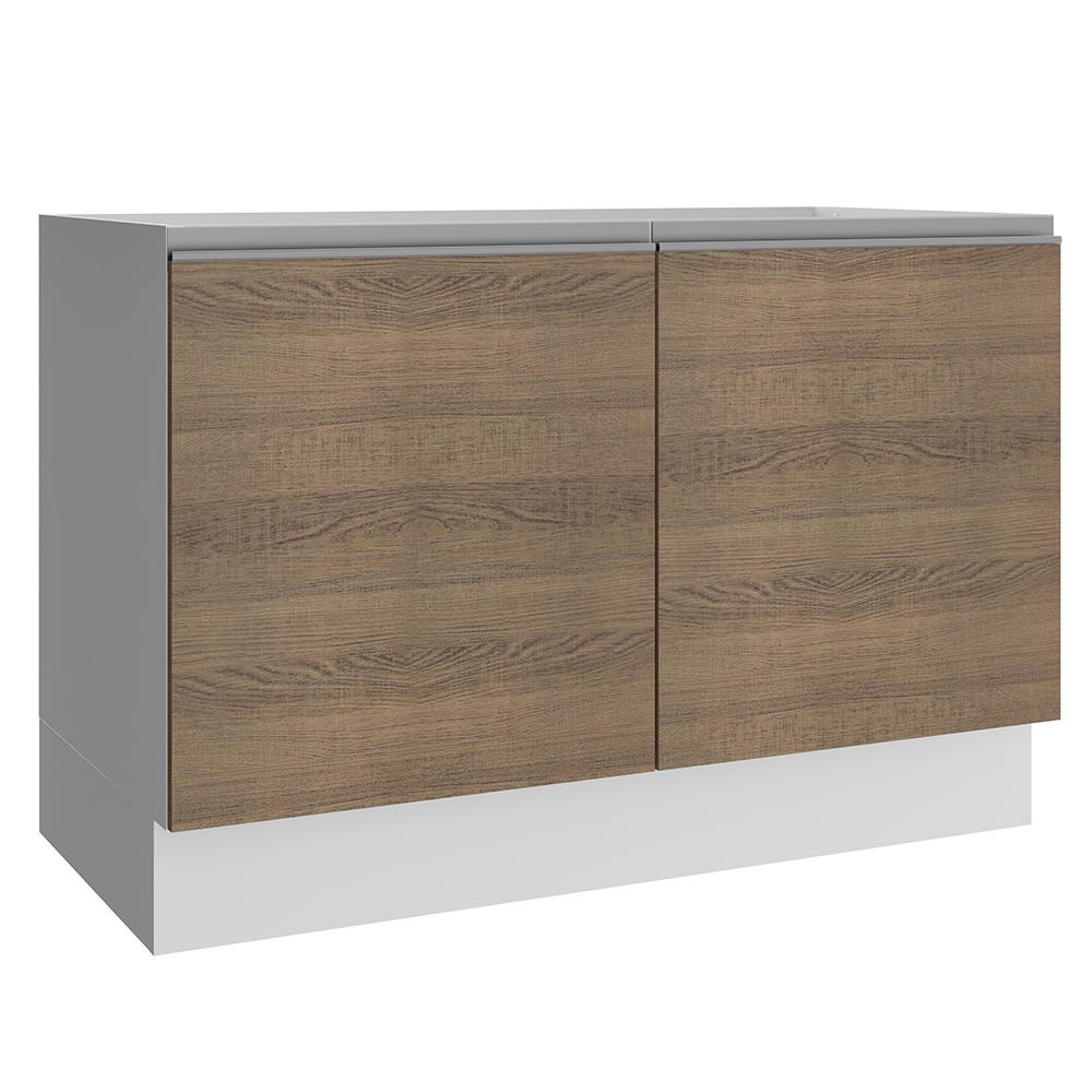 Balcão Gabinete de Pia Armário de Cozinha 120 cm 2 Portas Branco/Rustic Glamy Madesa