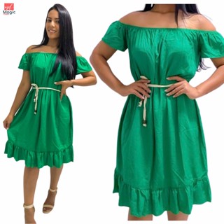 Vestido Curto Feminino Ciganinha Ombro A Ombro Viscose Com Babado