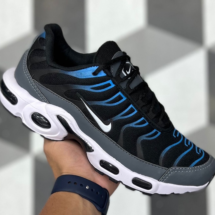 Tênis Air Max 95 TN Plus Preto e Azul Lançamento Masculino Academia ...