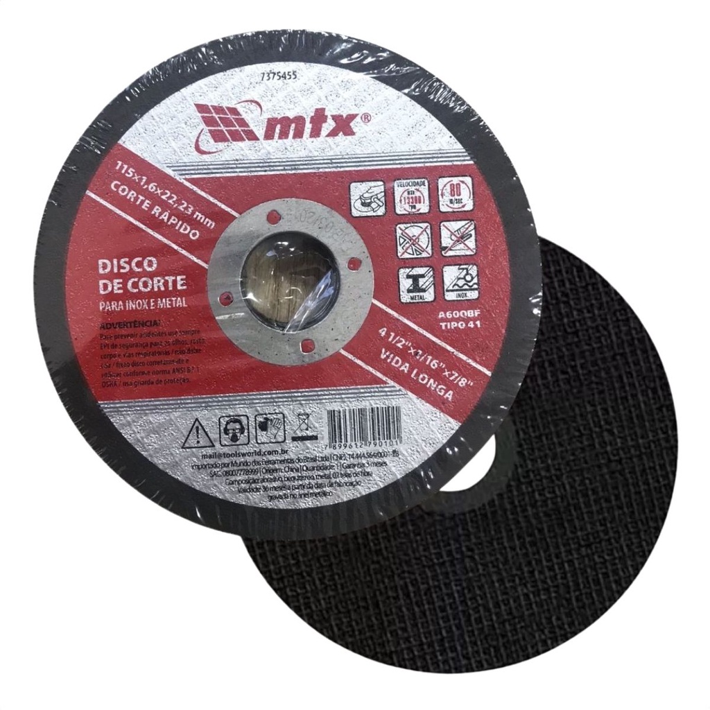 Disco de Corte Para Esmerilhadeira Fino de 4.1/2 x 1/16 MTX