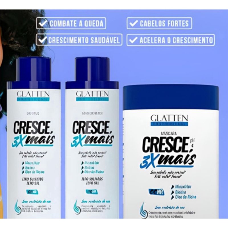 Kit Cresce 3x Mais Com Minoxihair da Glatten, Linha Profissional.