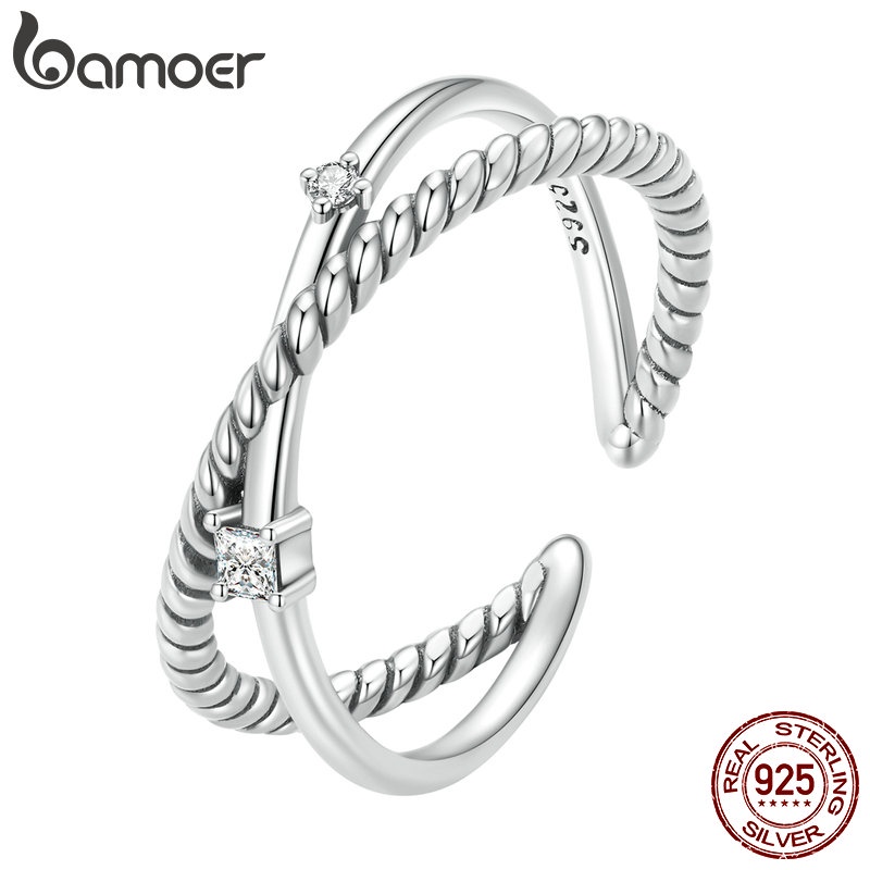 Bamoer 925 Sterling Silve Simple Staggered Ring Retro Joalheria Para Mulheres Presentes SCR901 - Fashion Accessories