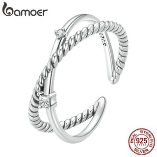 Bamoer 925 Sterling Silve Simple Staggered Ring Retro Joalheria Para Mulheres Presentes SCR901
