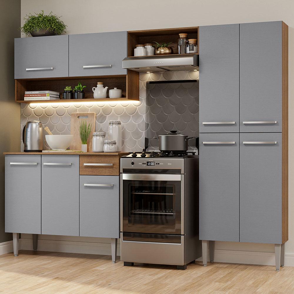 Armário de Cozinha Compacta Madesa Emilly Pop com Balcão Rustic/Cinza - Home & Living